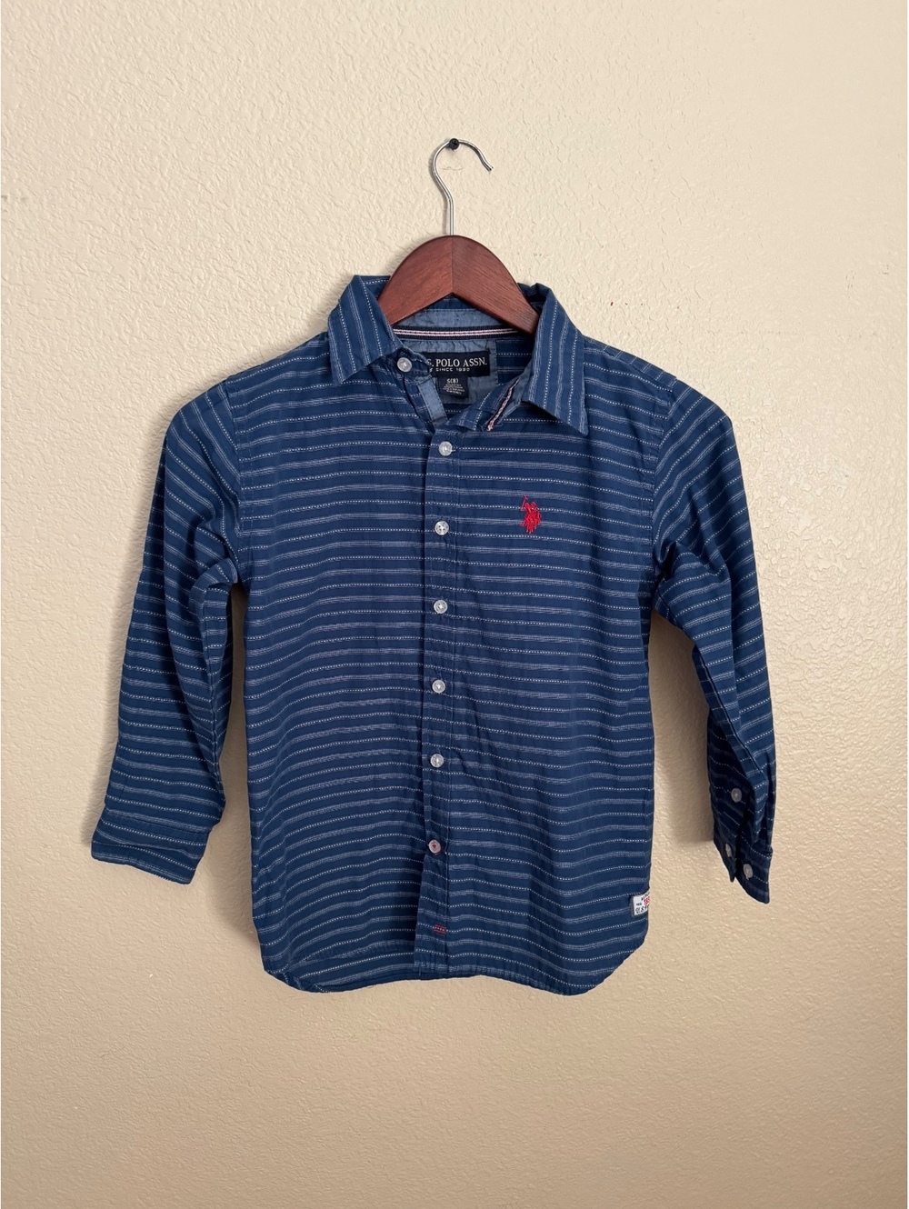 U.S. Polo Assn. Boys Size 8 Blue Striped Button Down Shirt